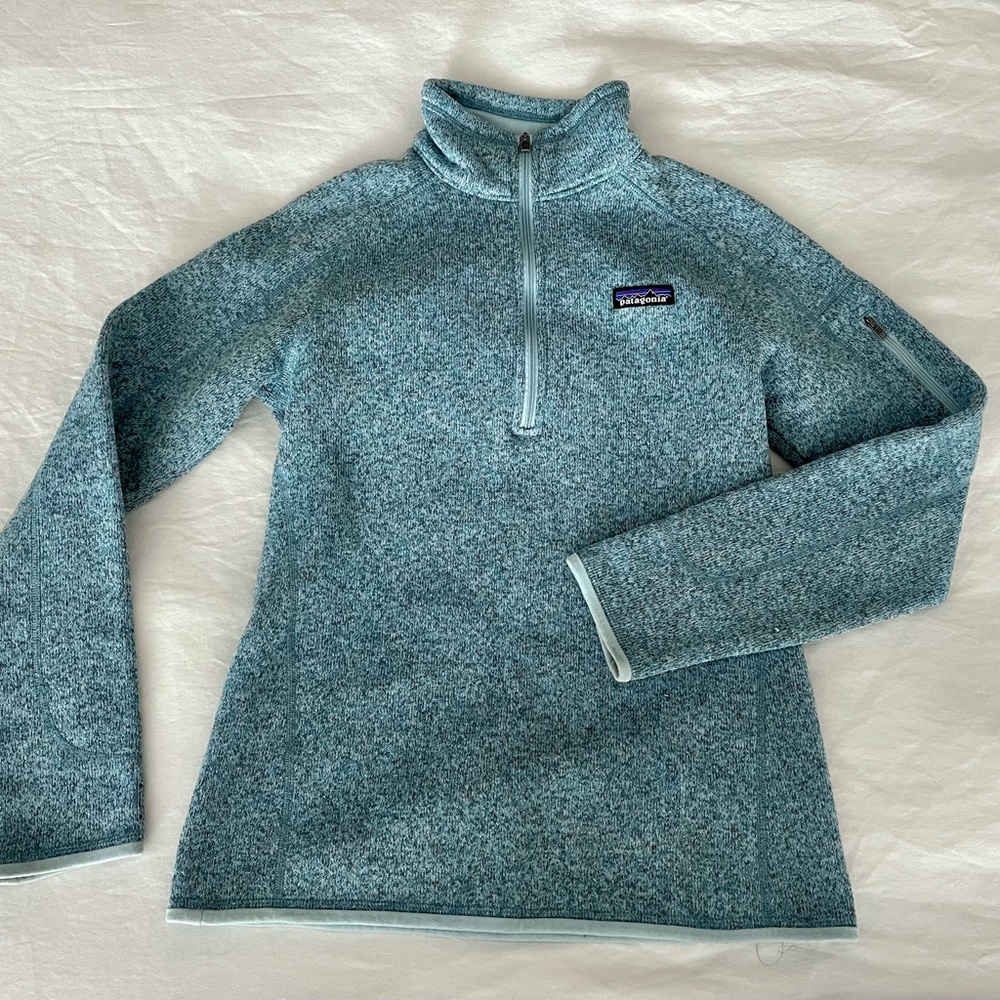 Patagonia teal three-quarter pull over